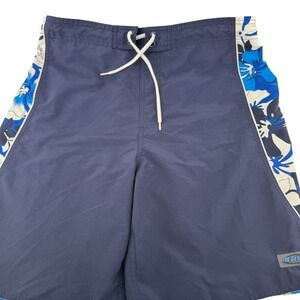 Marlin Trading Company Board Shorts Men Large Navy Blue Floral Hibiscus Trim